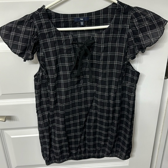 Gap XS Flutter Sleeve Black and White Checkered Blouse - Picture 4 of 12